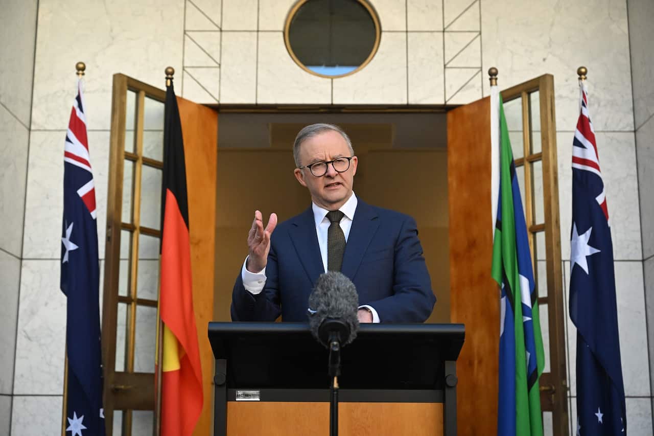 Prime Minister Anthony Albanese at a press conference at Parliament House in Canberra
