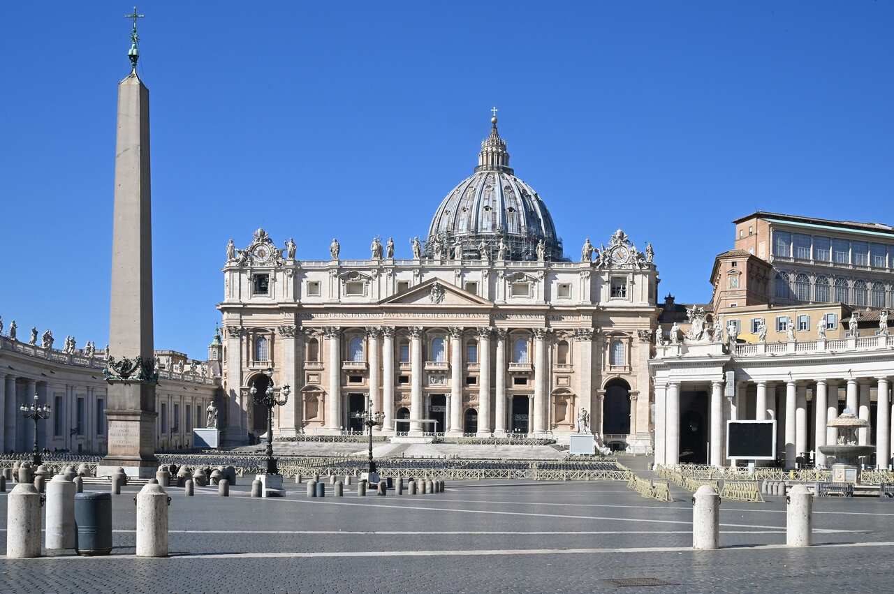 The Vatican's deserted Saint Peter's Square and its main basilica on 11 March 2020. 