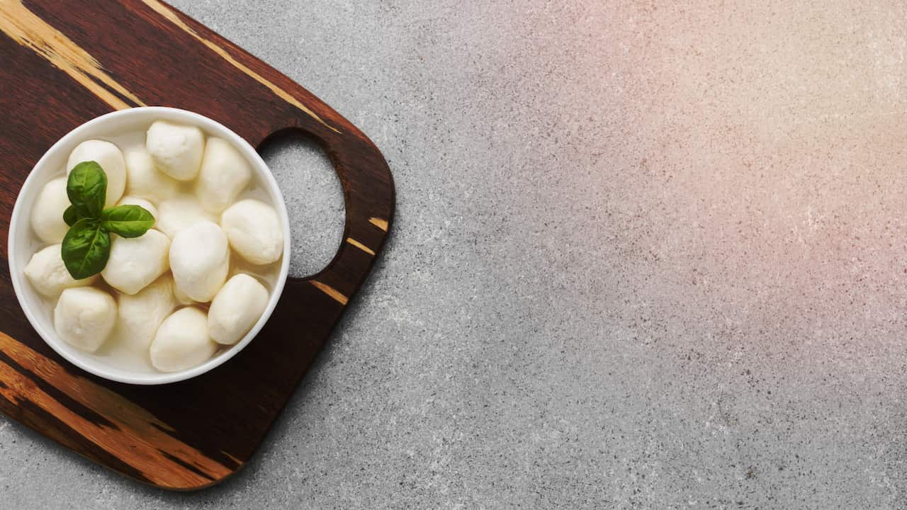 Top view fresh mozzarella with copy space High quality and resolution