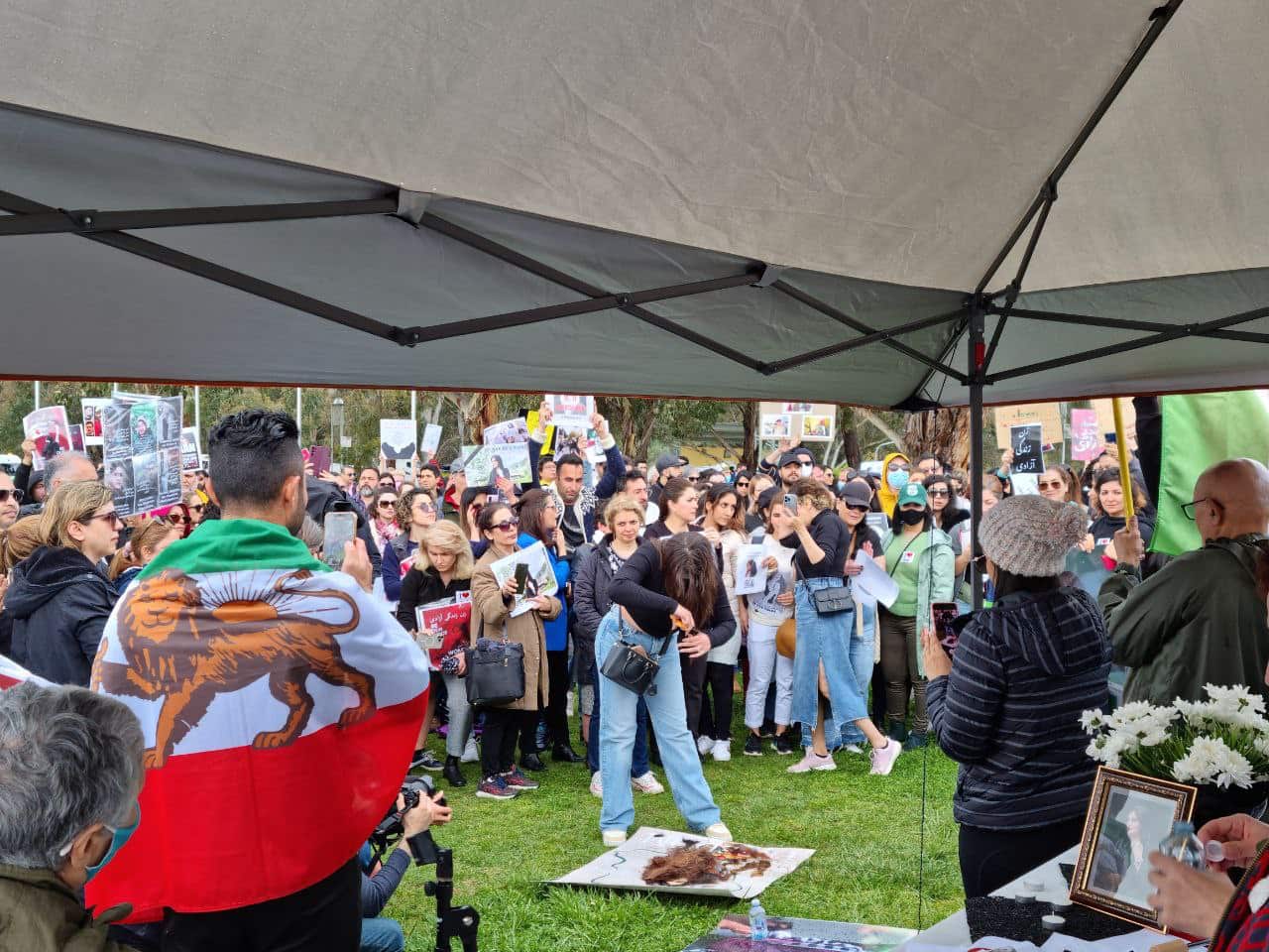 A number of women protested in a symbolic move by cutting their hair