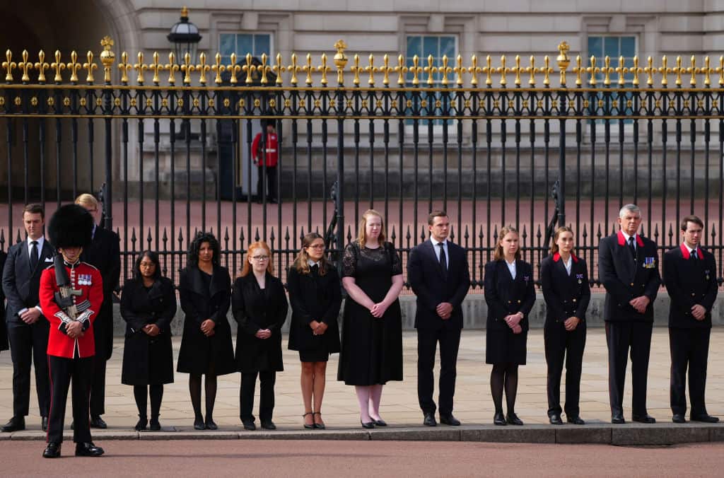 Buckingham Palace household staff pay their respects during the state funeral of Queen Elizabeth II.
