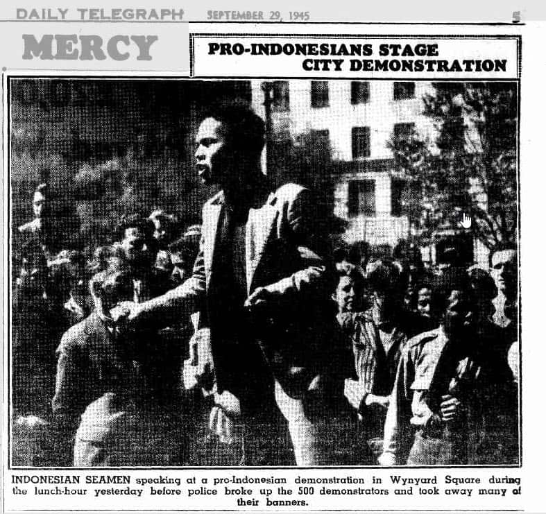 Indonesian seamen speaking at a pro-Indonesian demonstration in Wynyard Square
