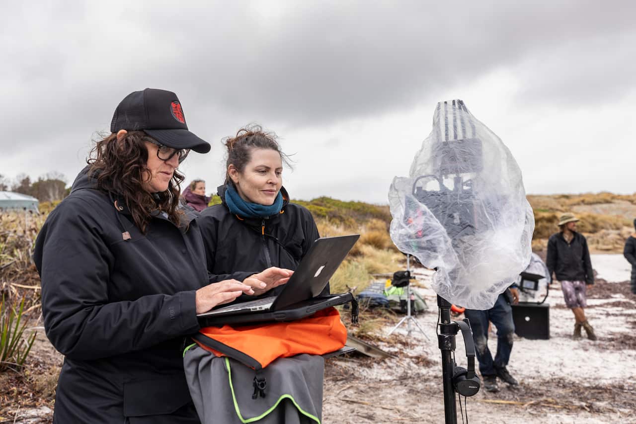 Catherine Pettman behind the scenes of Moonbird.