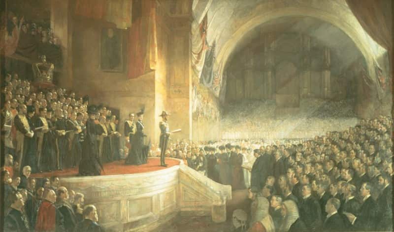 Opening of the First Parliament of the Commonwealth of Australia by H.R.H. The Duke of Cornwall and York (Later King George V), May 9, 1901..jpg