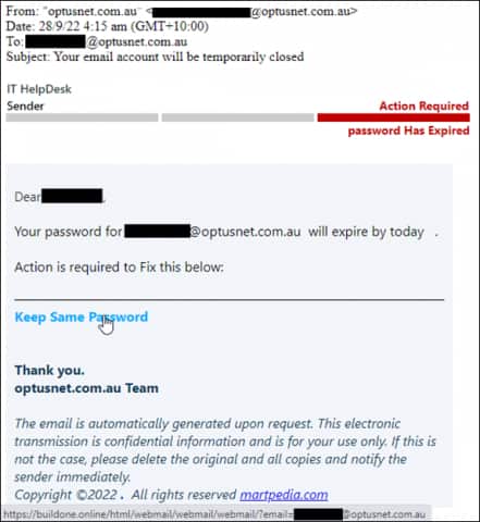 Email account closure scams