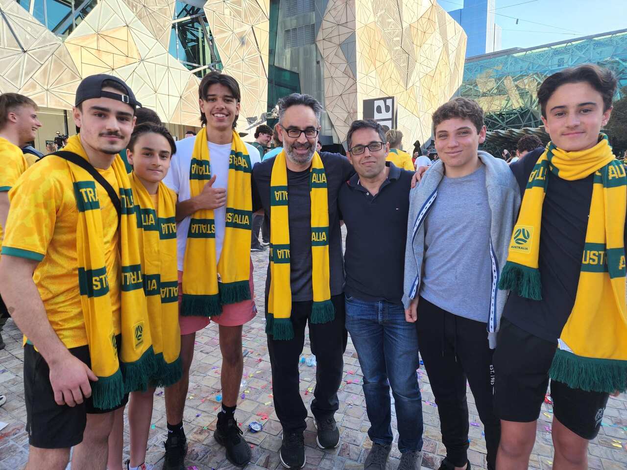 Group of Socceroos supporters in Melbourne.