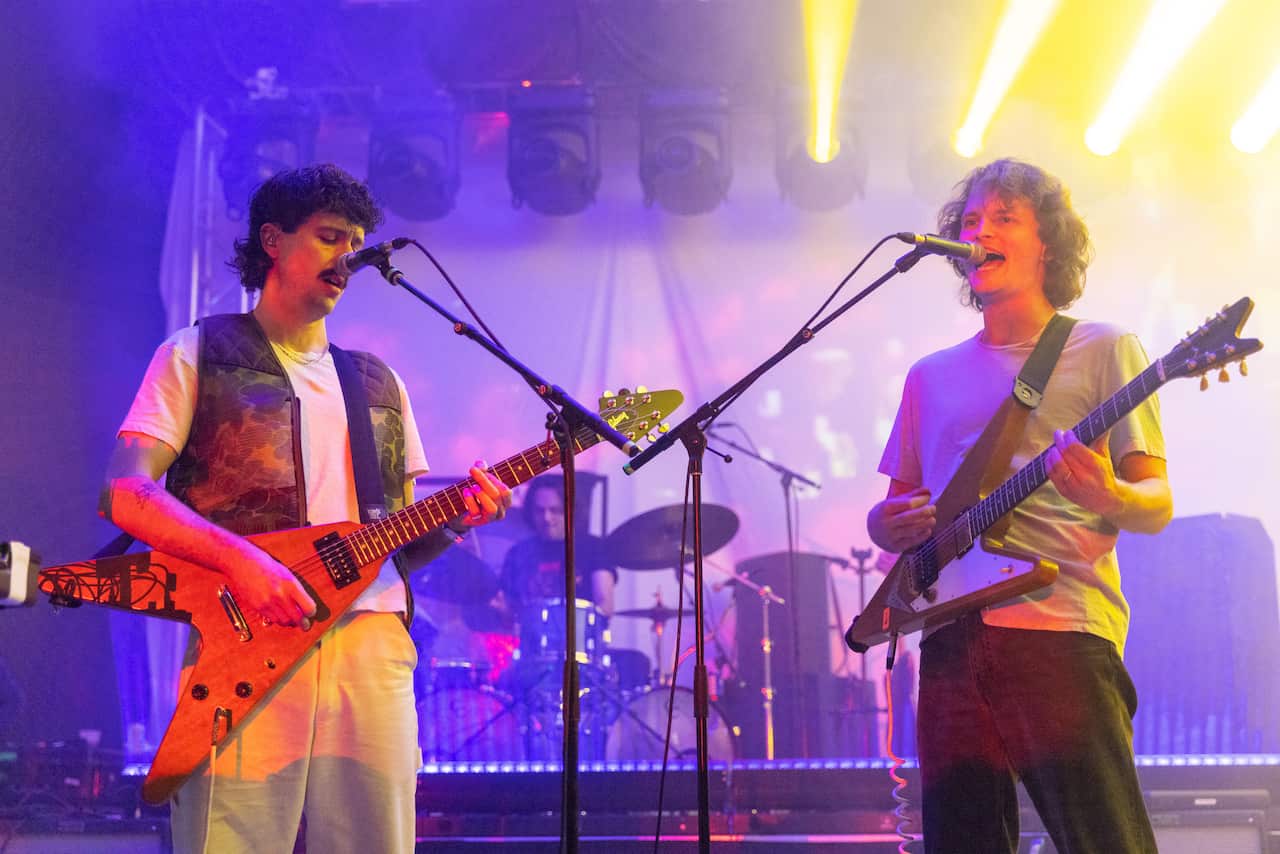 A band performing on stage.