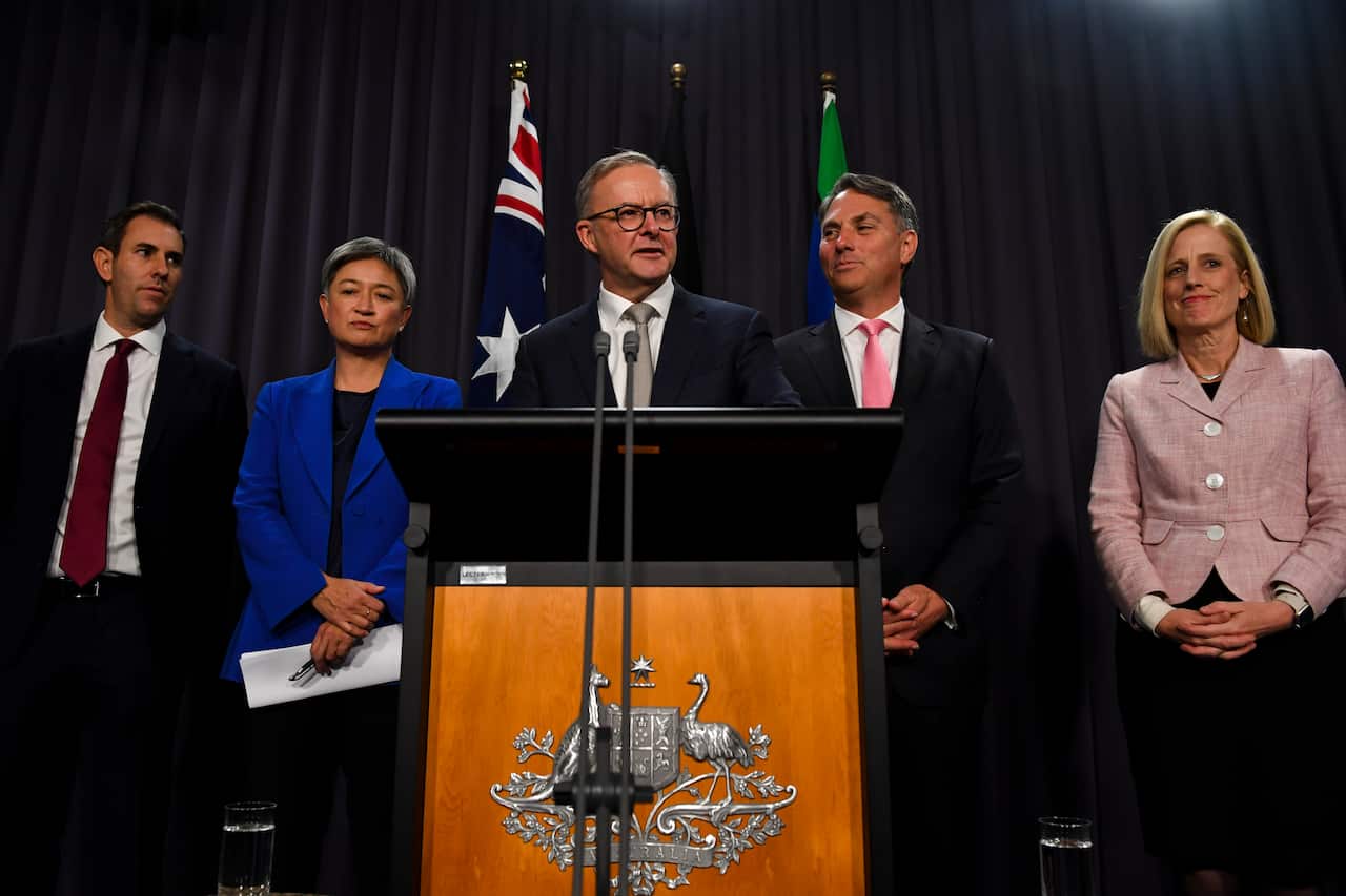 Five people standing next to each other