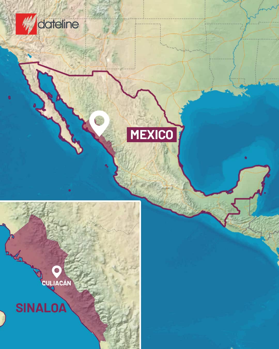 A map showing Mexico and (inset) the state of Sinaloa