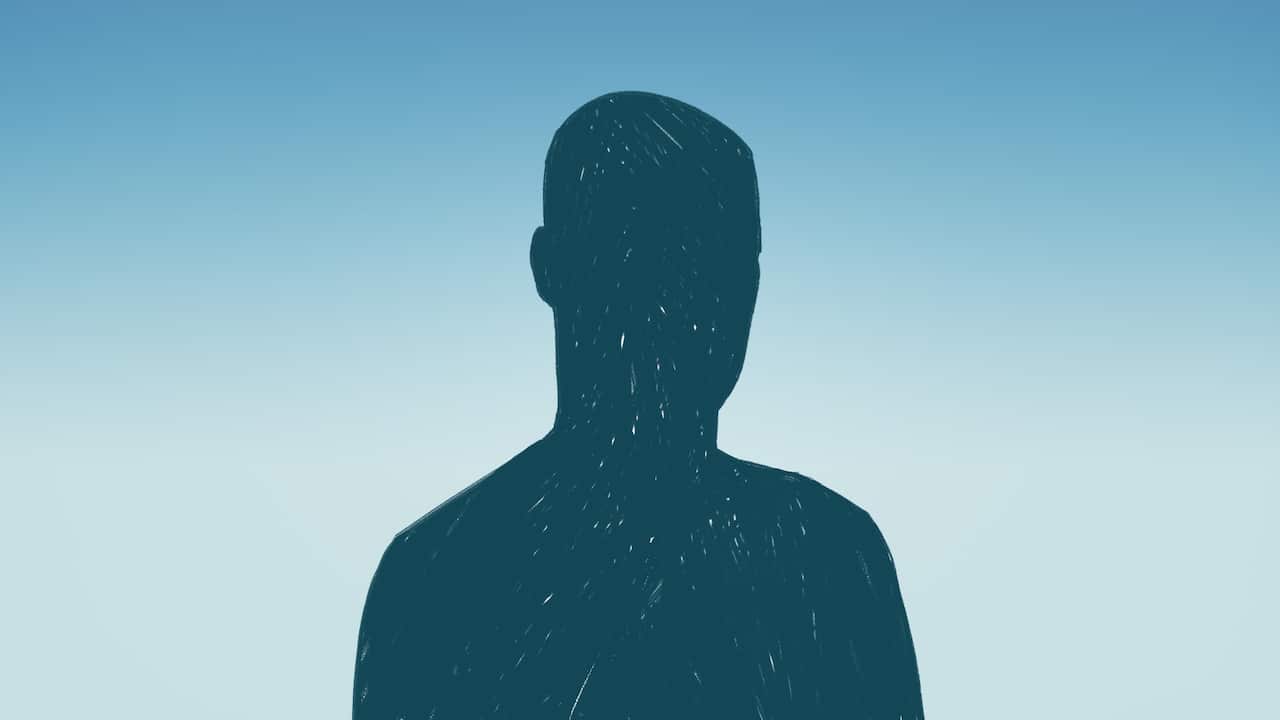 Silhouette of annoymous figure on blue background.