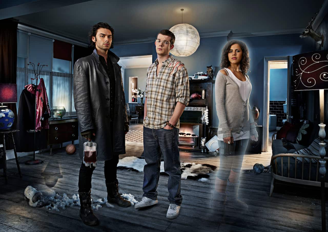 Aidan Turner, Russell Tovey and Lenora Crichlow in ‘Being Human’.