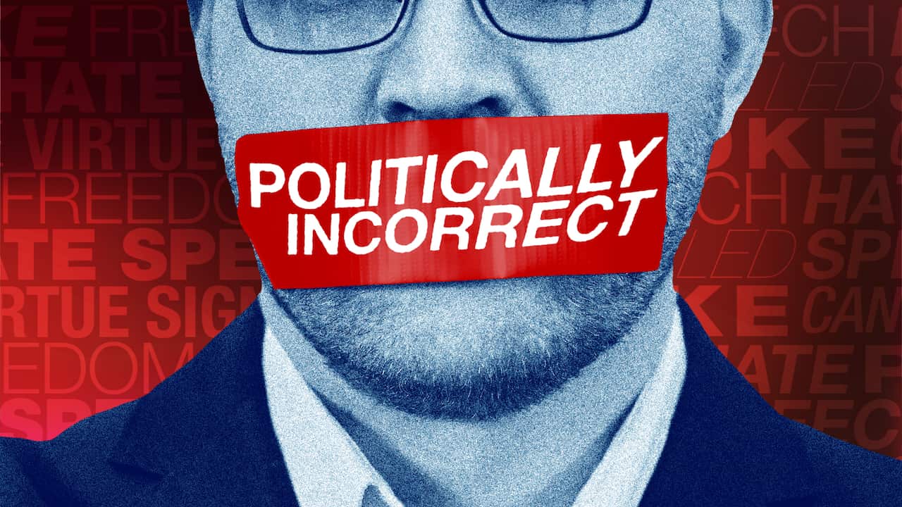 Tape over a mouth reading 'Politically Incorrect'