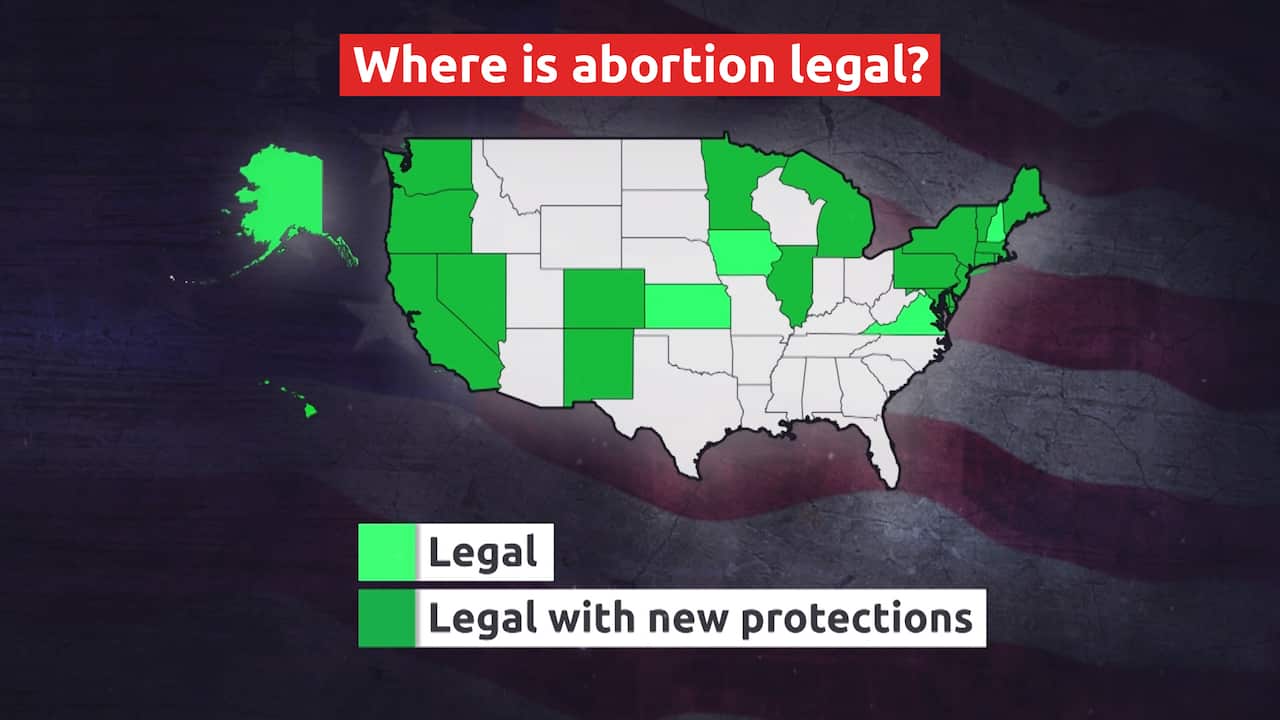 Map showing where abortion is legal in the United States.