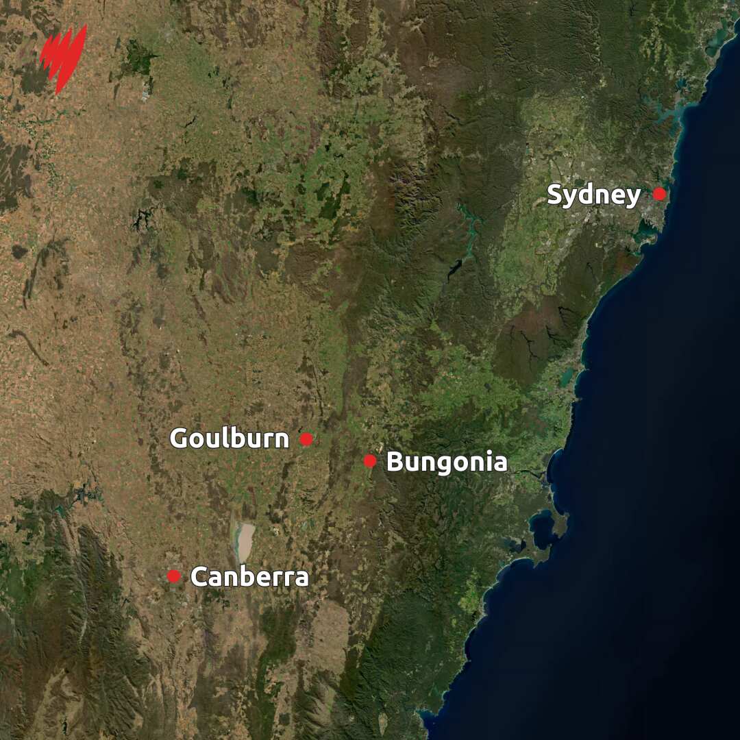 A map of Sydney and nearby Southern Tablelands. 