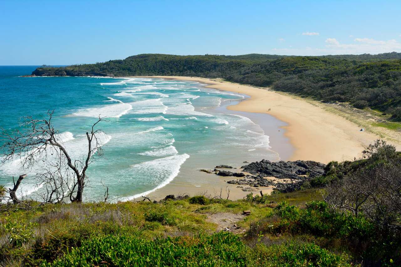 A view of a beach from a headland