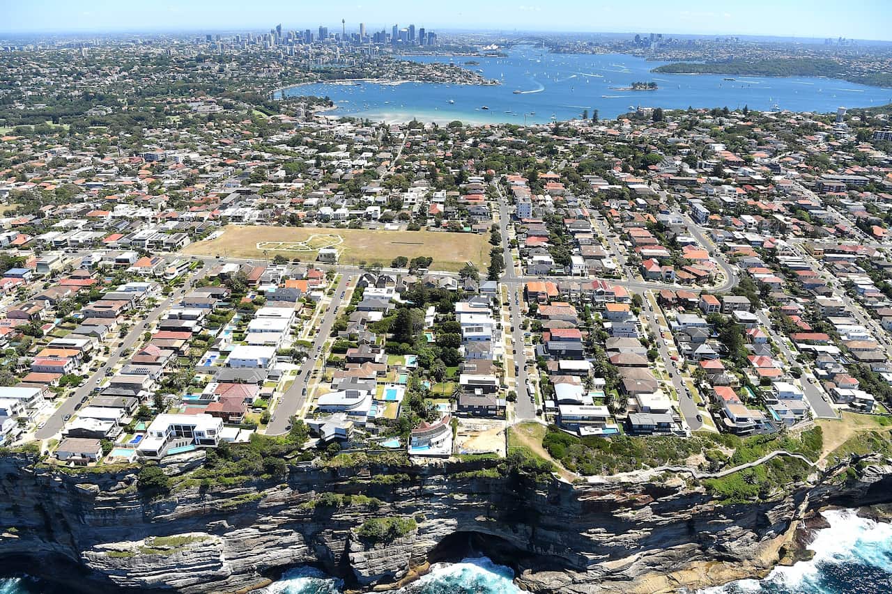 An aerial view of houses located in the New South Wales suburb of Balmoral.