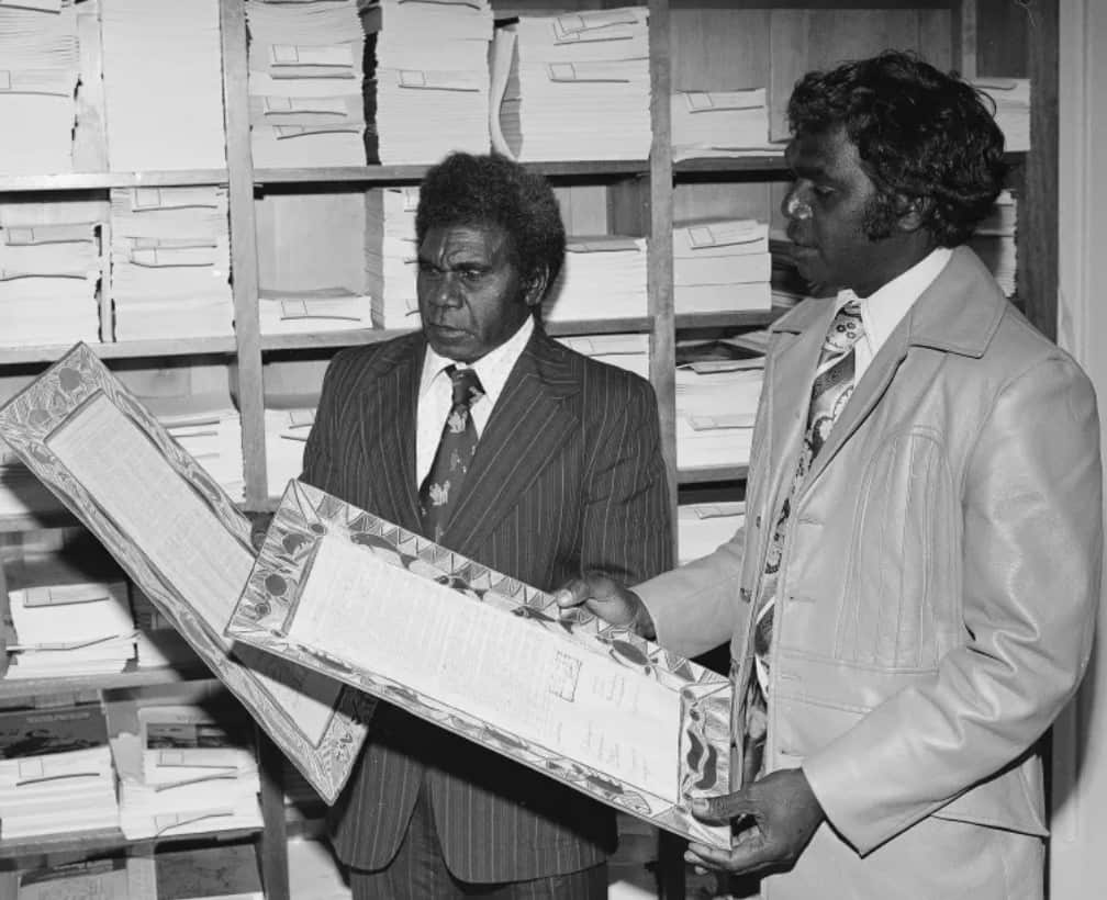 Yunupingu with bark Yirrkala Bark petitions.jpg