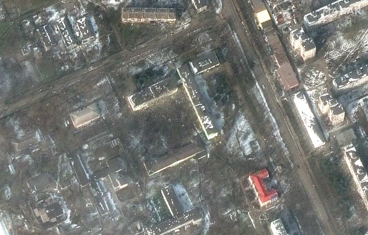 Satellite imagery of Mariupol Hospital after attack on Mariupol, Ukraine