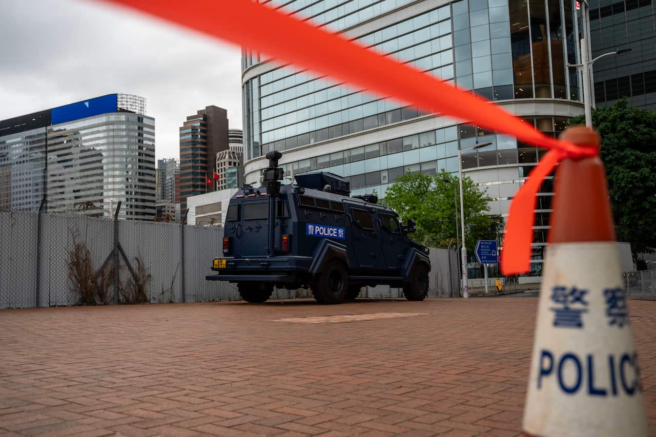 A police vehicle outside the Hong Kong Legislative Council