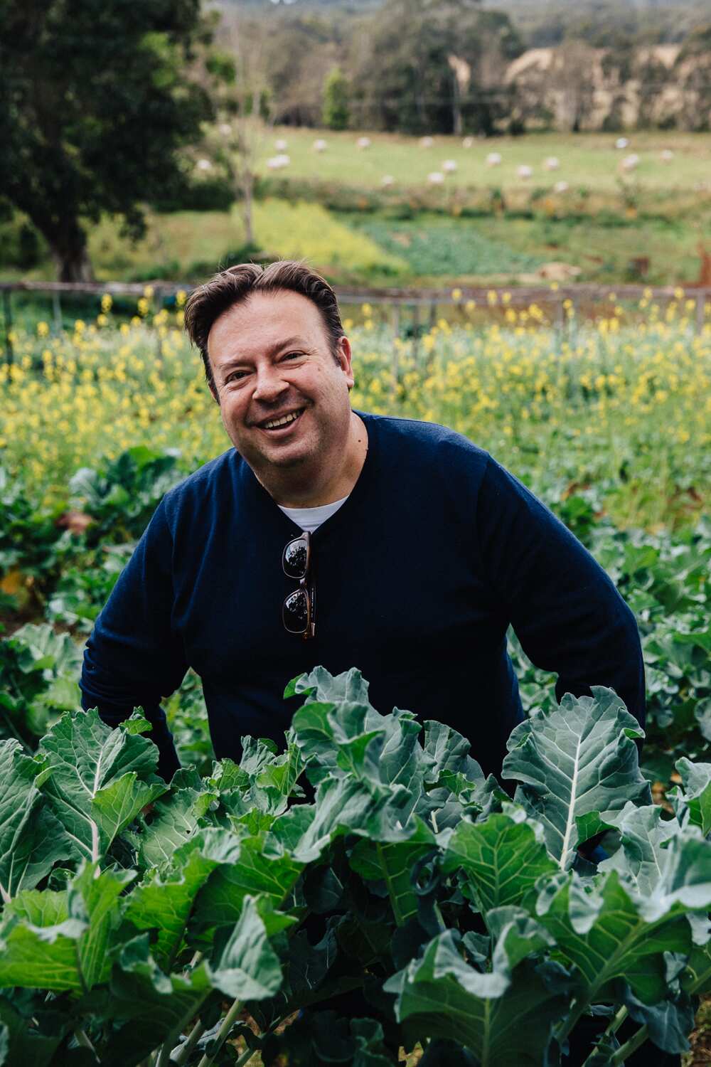 Peter Gilmore at his part-time home and farm in Tasmania. 
