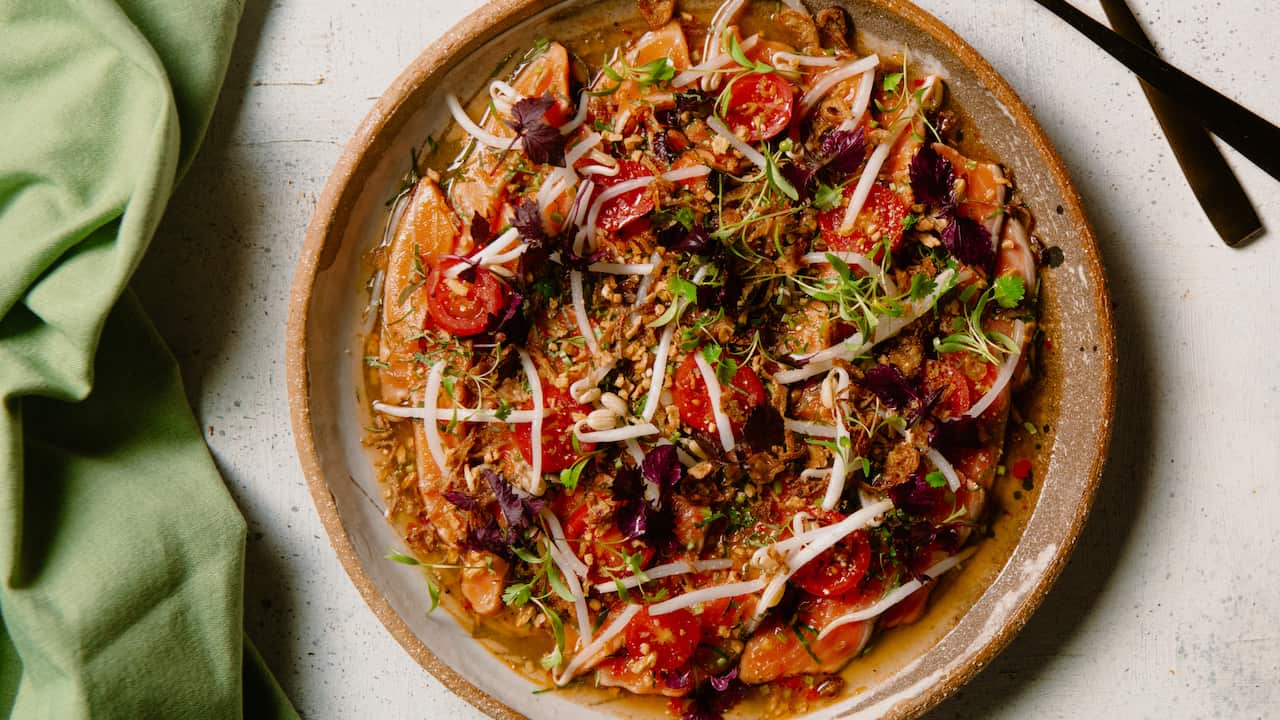 Vietnamese sour king salmon salad