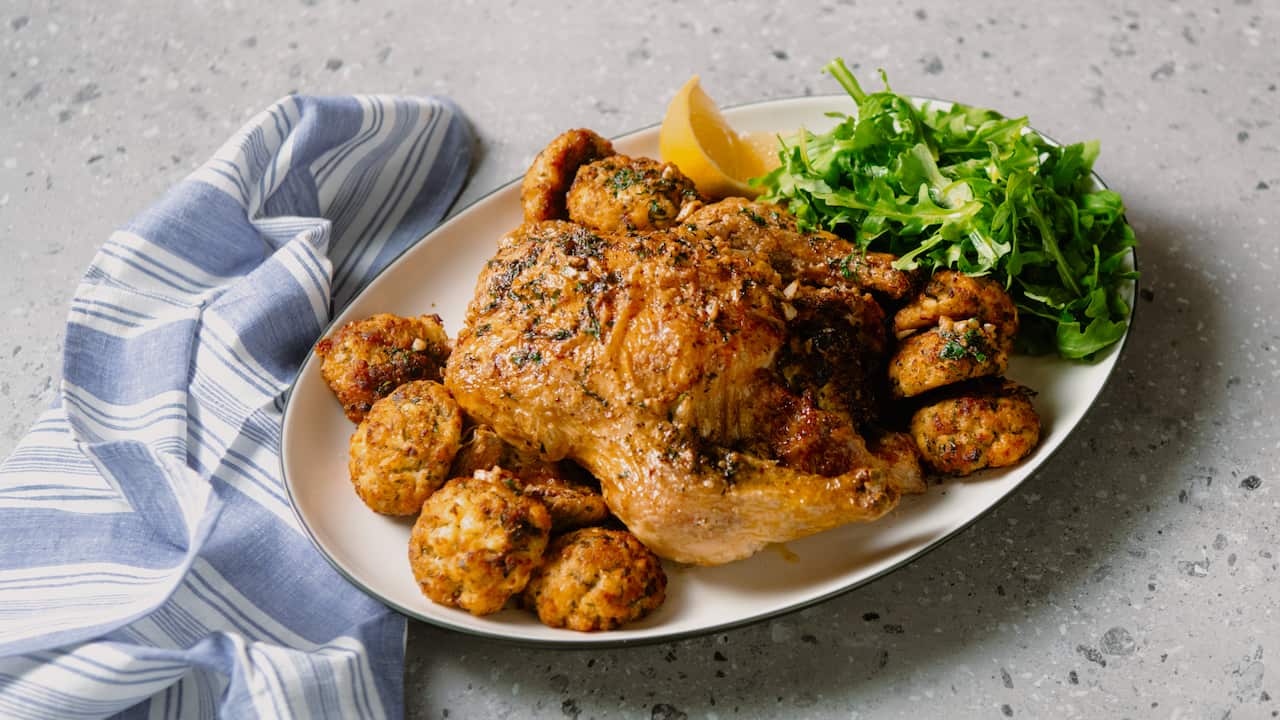 Roast chicken with herb and ricotta stuffing