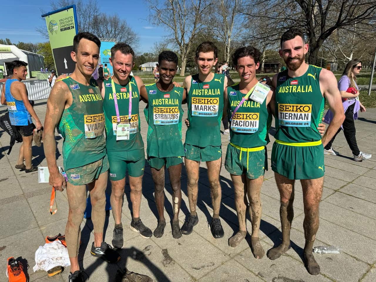 Haftu Strintzos came 23rd in the World Cross Country. Here with his Australian Team at the World Cross Country Championship in Belgrade, Serbia