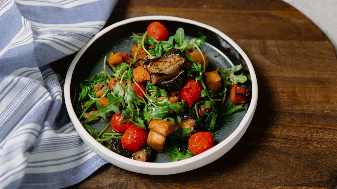 Warm roast vegetable and tofu salad