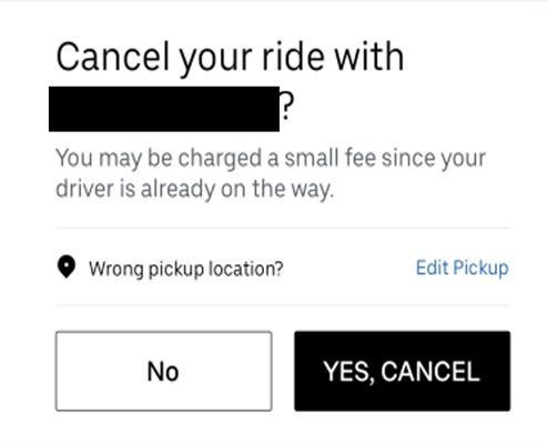 Uber cancellation screen