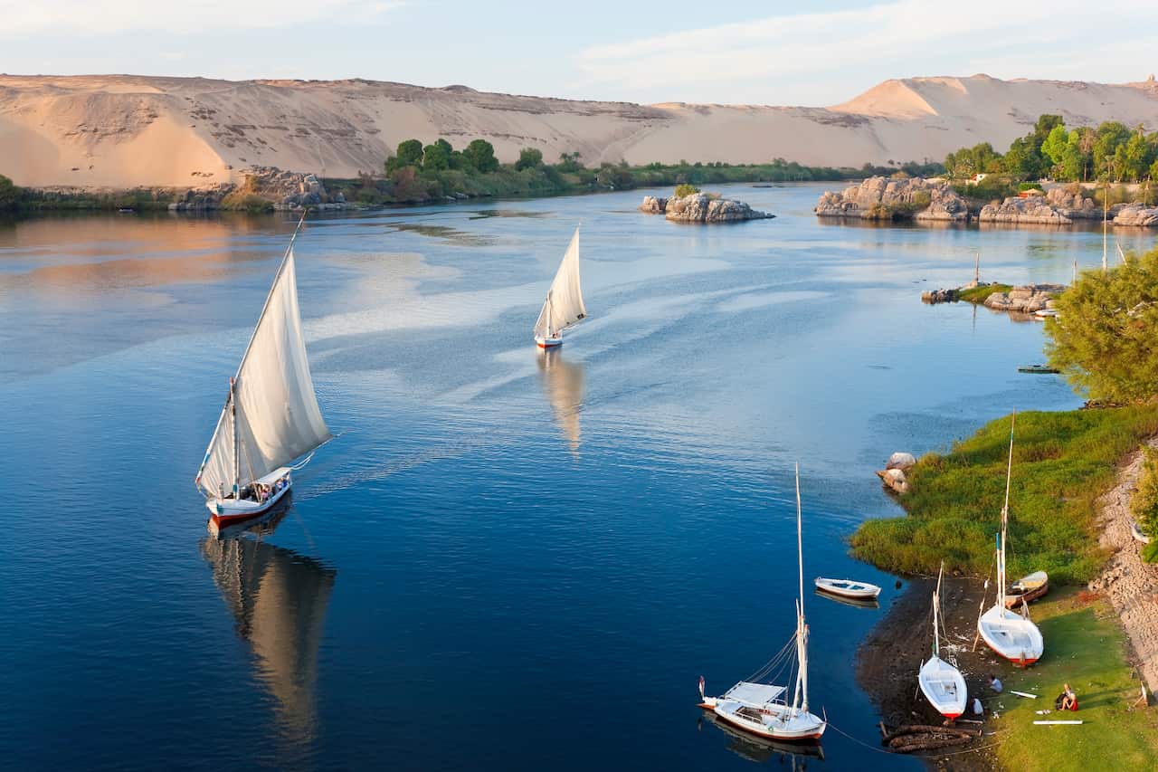 Felucca sailboats on River Nile, Aswan, Egypt