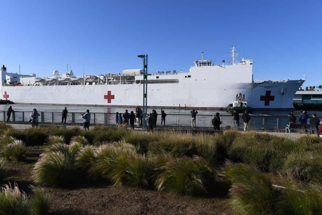 A large white ship, docked