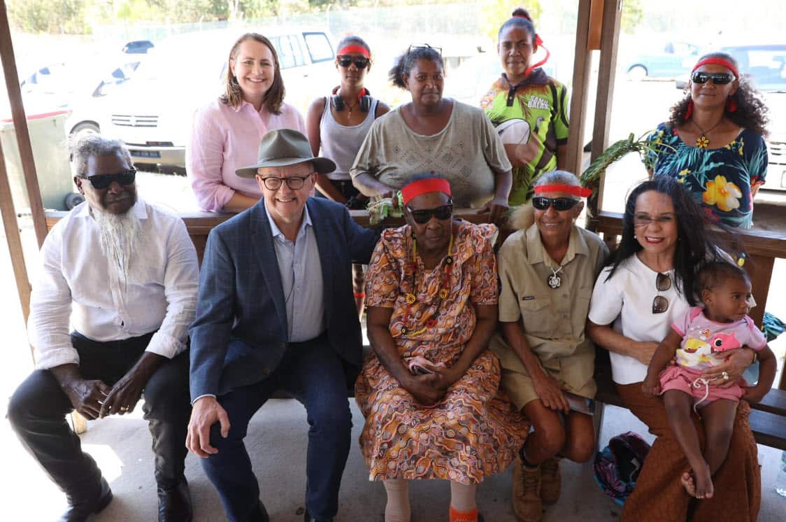 Anthony Albanese visiting the Torres Strait with Linda Burney and Nita Green to discuss the Voice to Parliament. (AAP).jpg