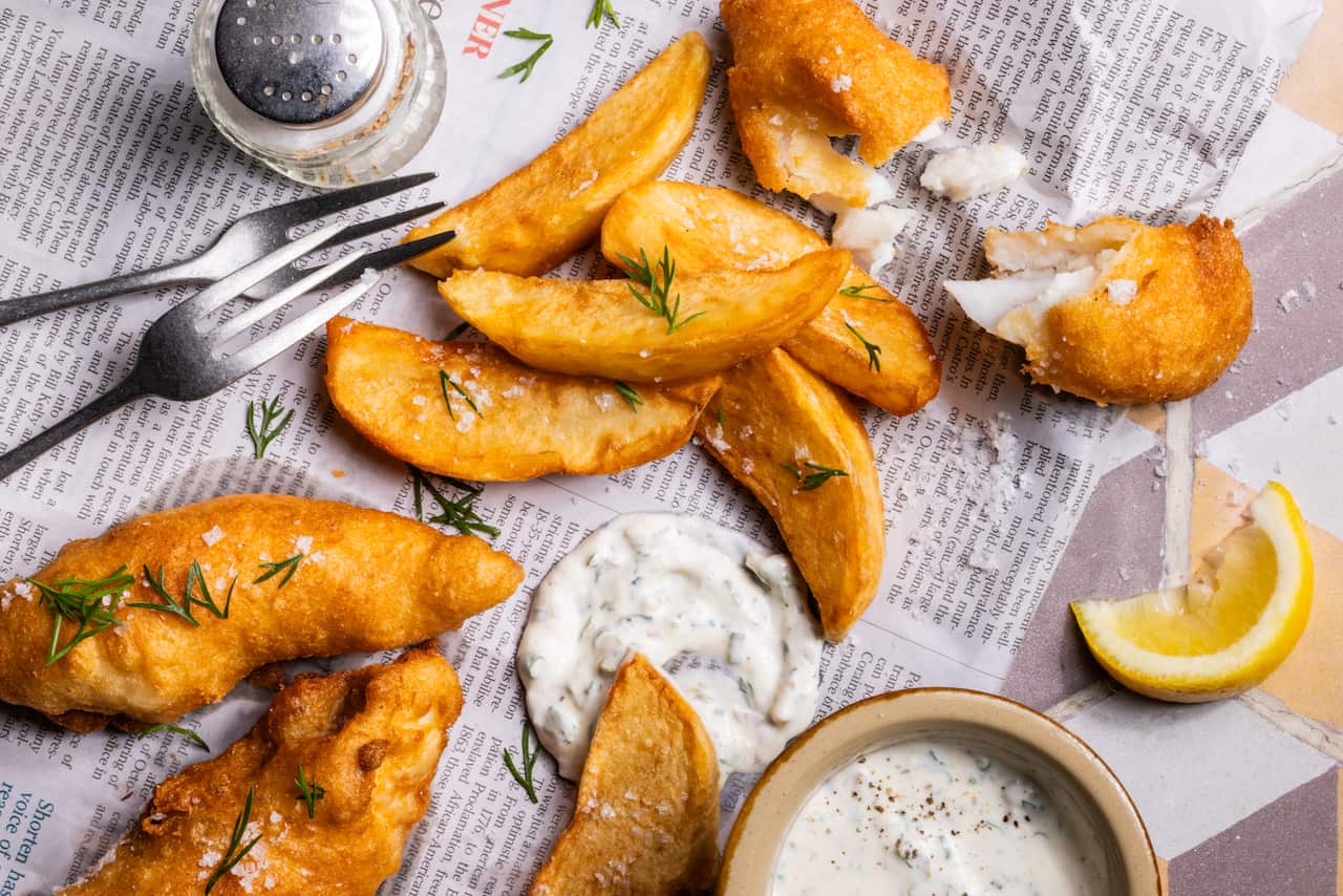 Fish and chips with tartar sauce