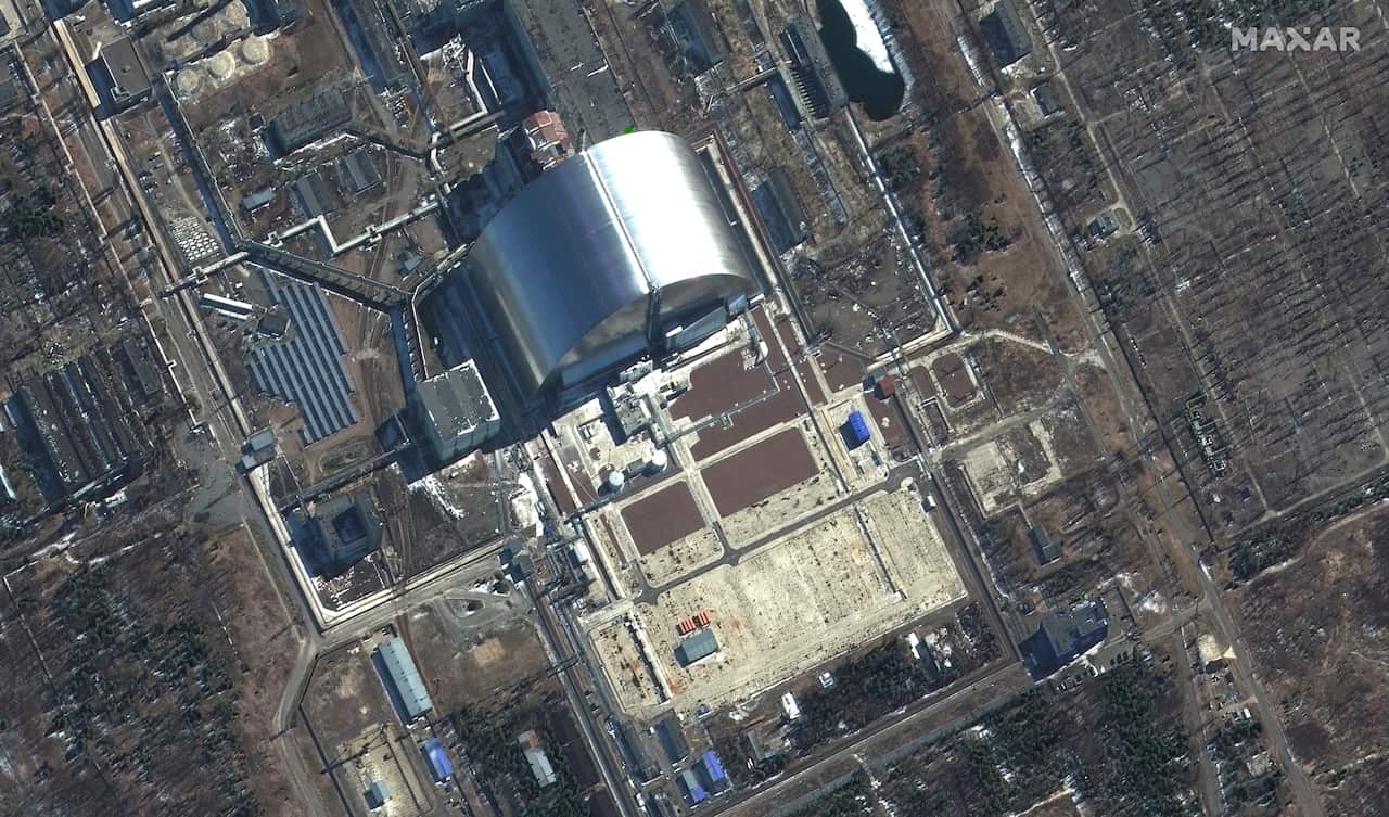 A satellite image of the Chernobyl nuclear power plant in Ukraine is seen.