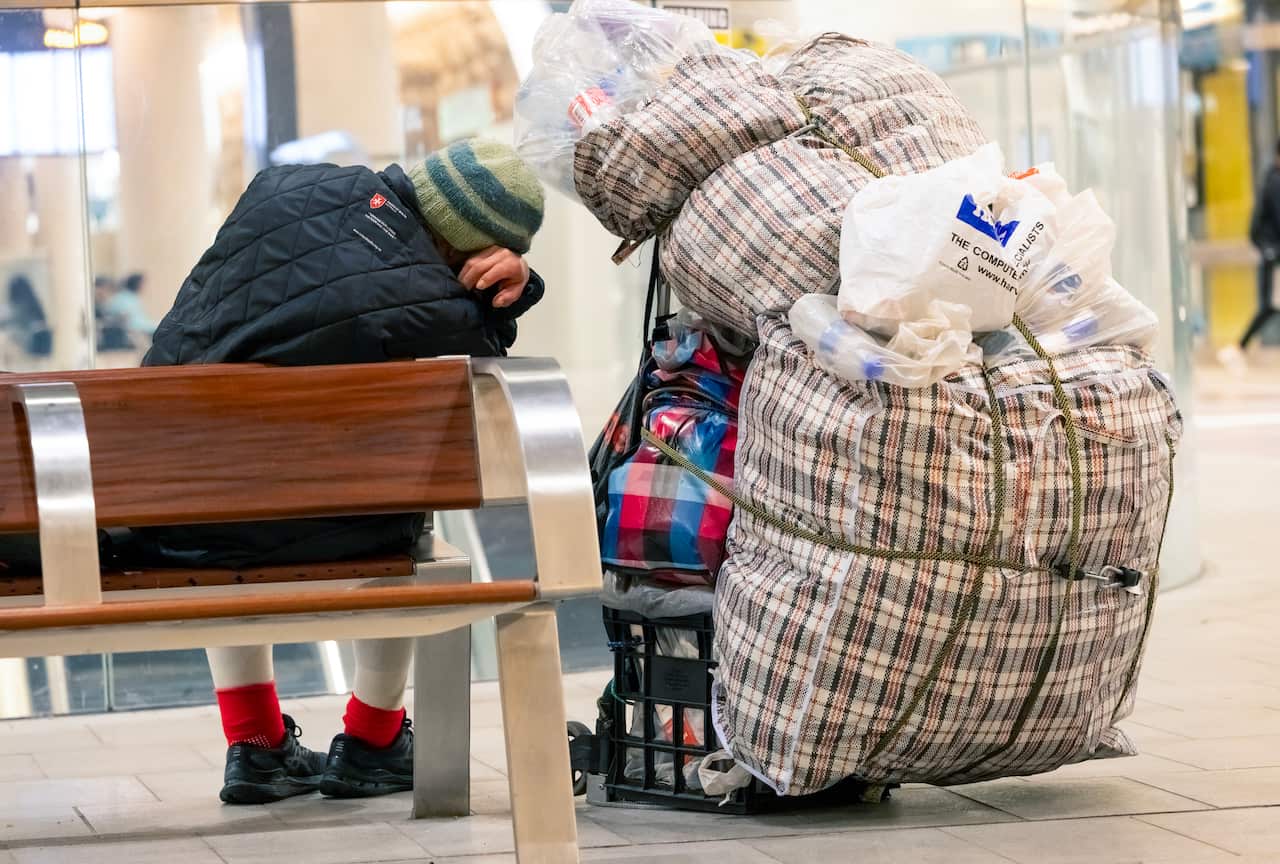 Sleeping homeless man