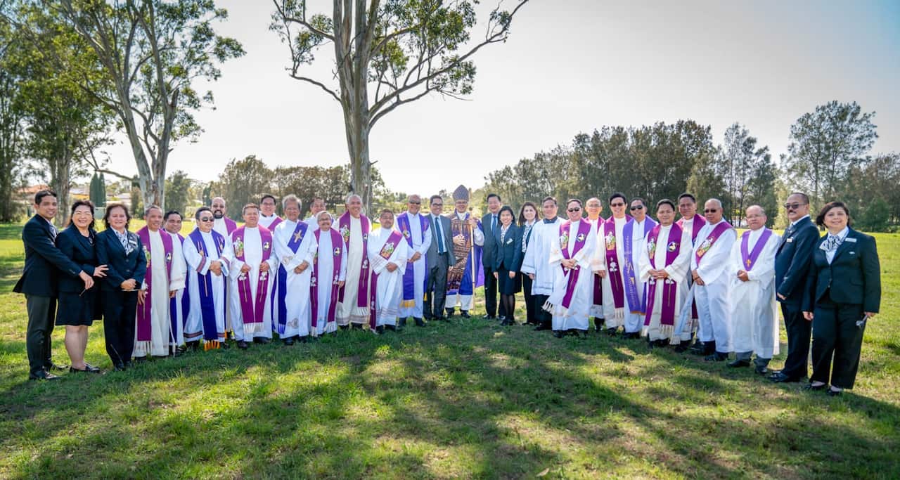Members of the Filipino Chaplaincy Archdiocese of Sydney with Papal Nuncio to Australia Archbishop Adolfo Tito Yllana (wearing a mitre on his head during the 2019 Filipino All Souls Day service.
