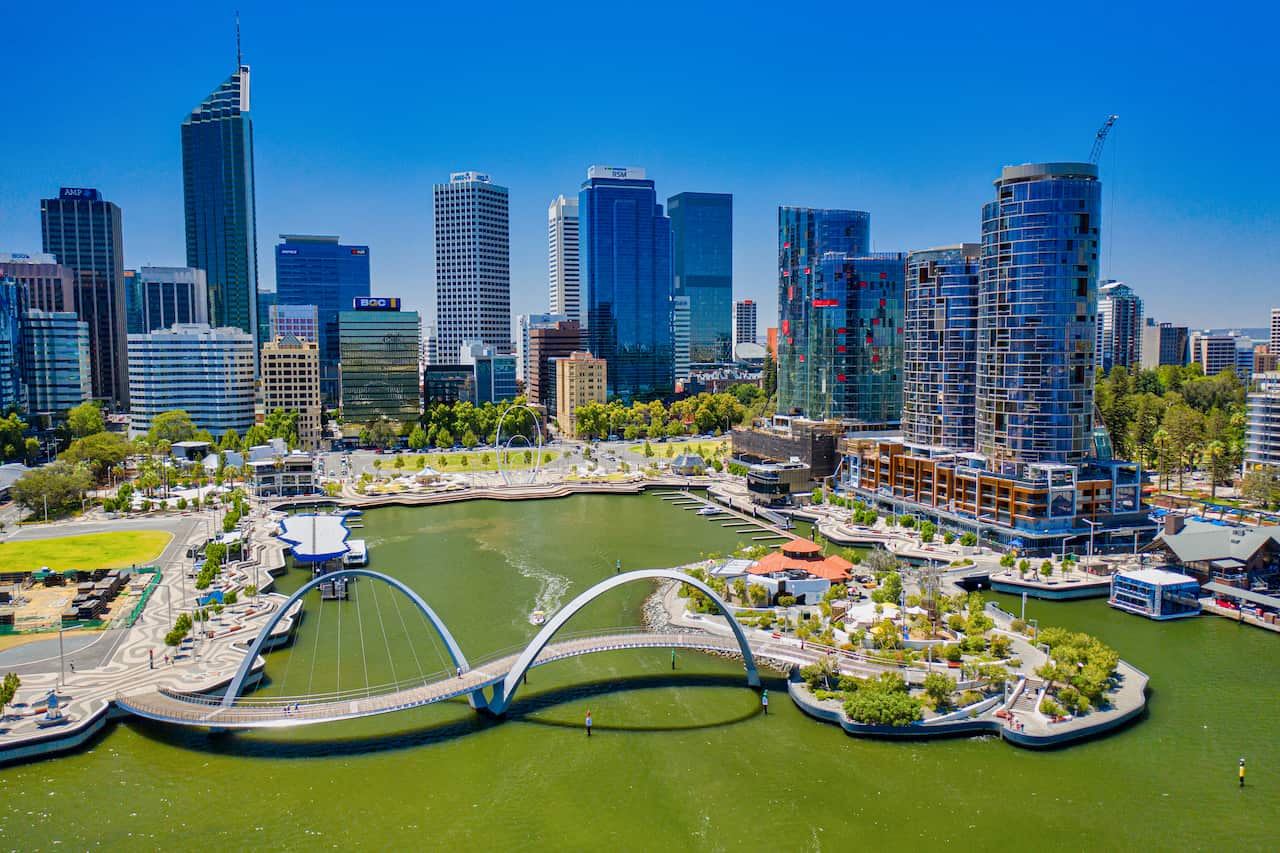 Aerial view of Elizabeth Quay waterfront, Perth - Western Australia