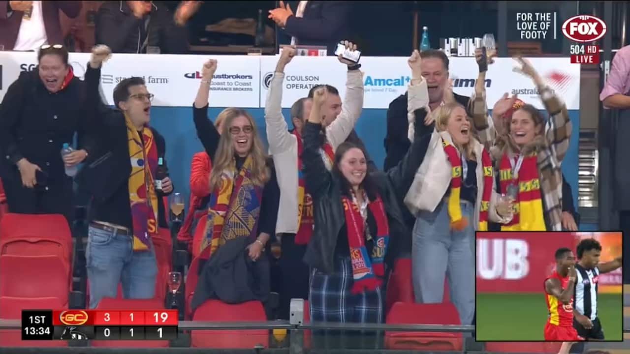 A group of people in a sports stadium cheering