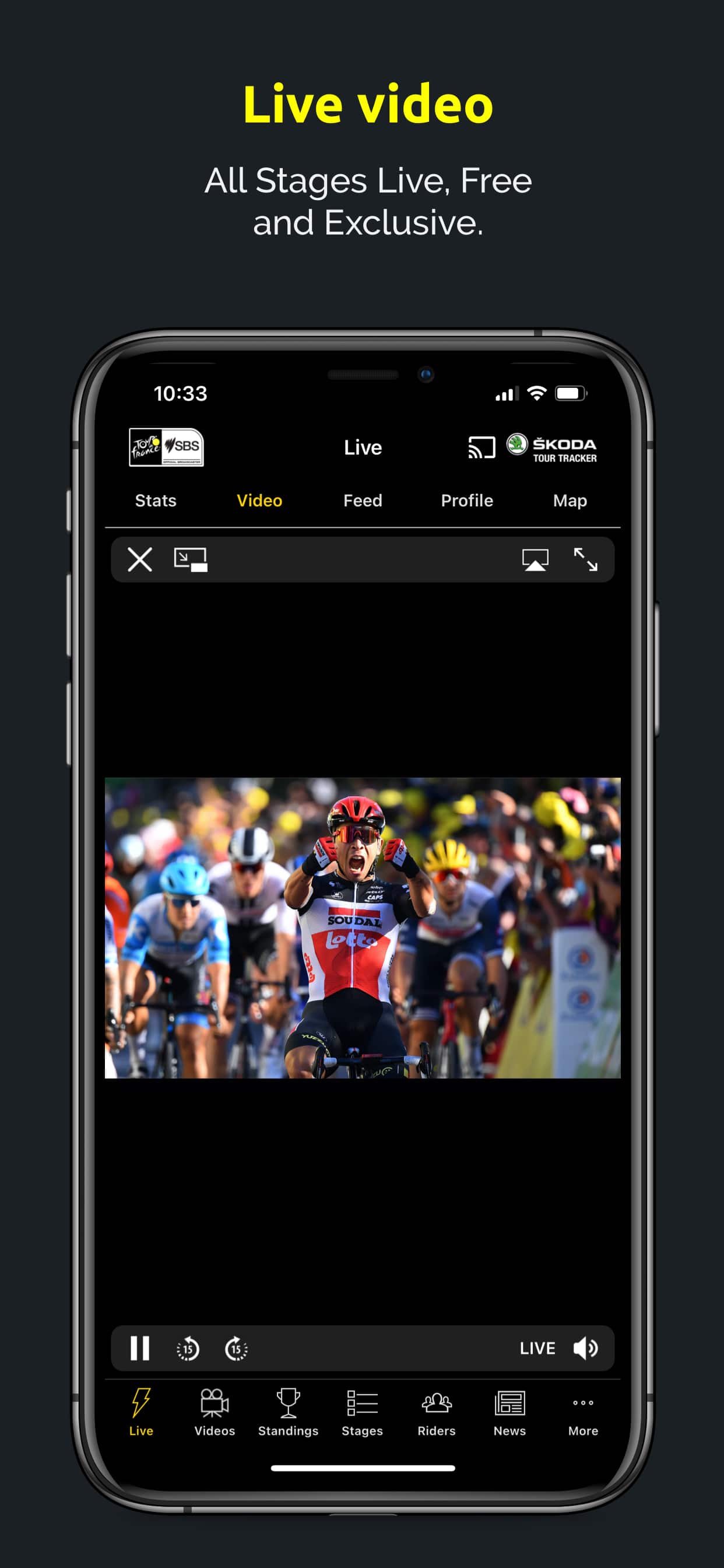 Live Video in the SBSŠKODA Tour Tracker App!