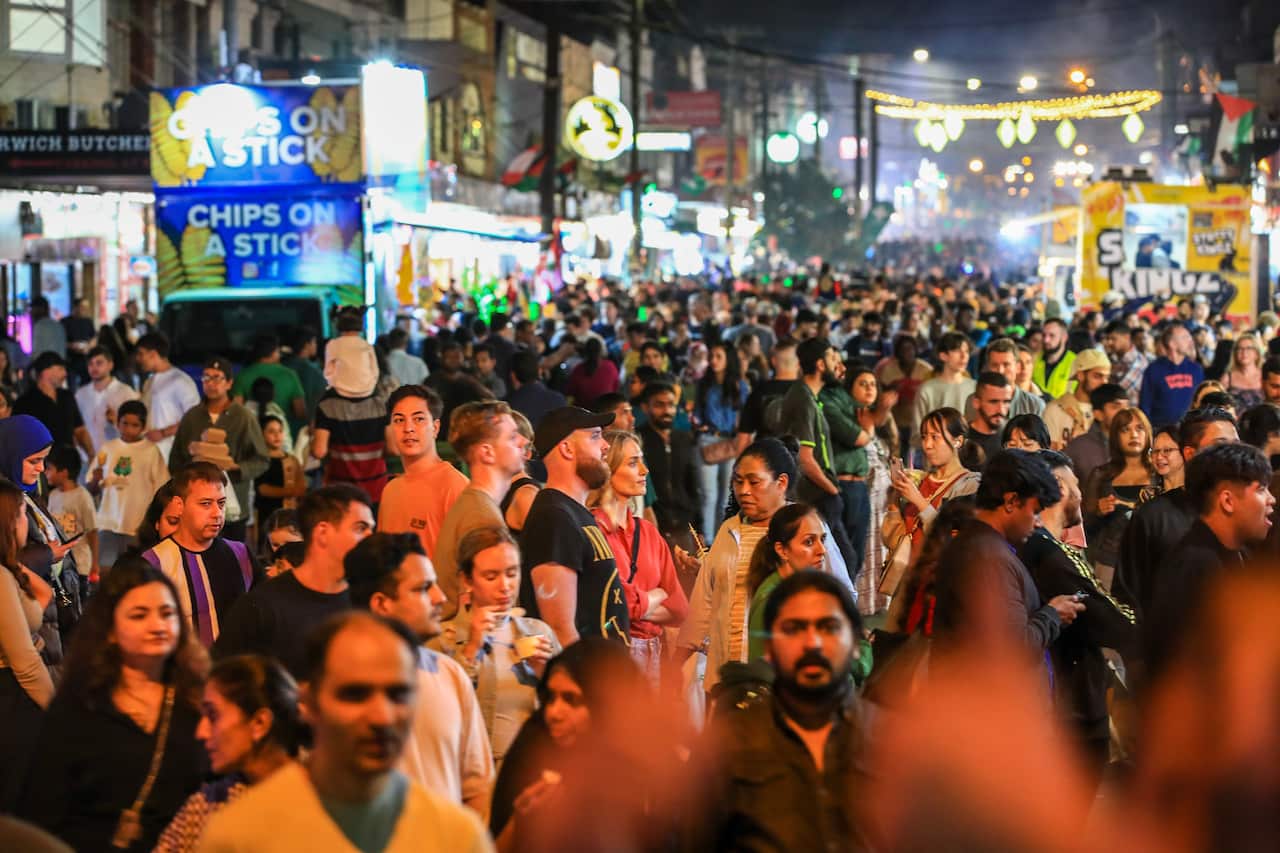 A picture of a large crowd of people attending the Lakemba Ramadan Night Markets.