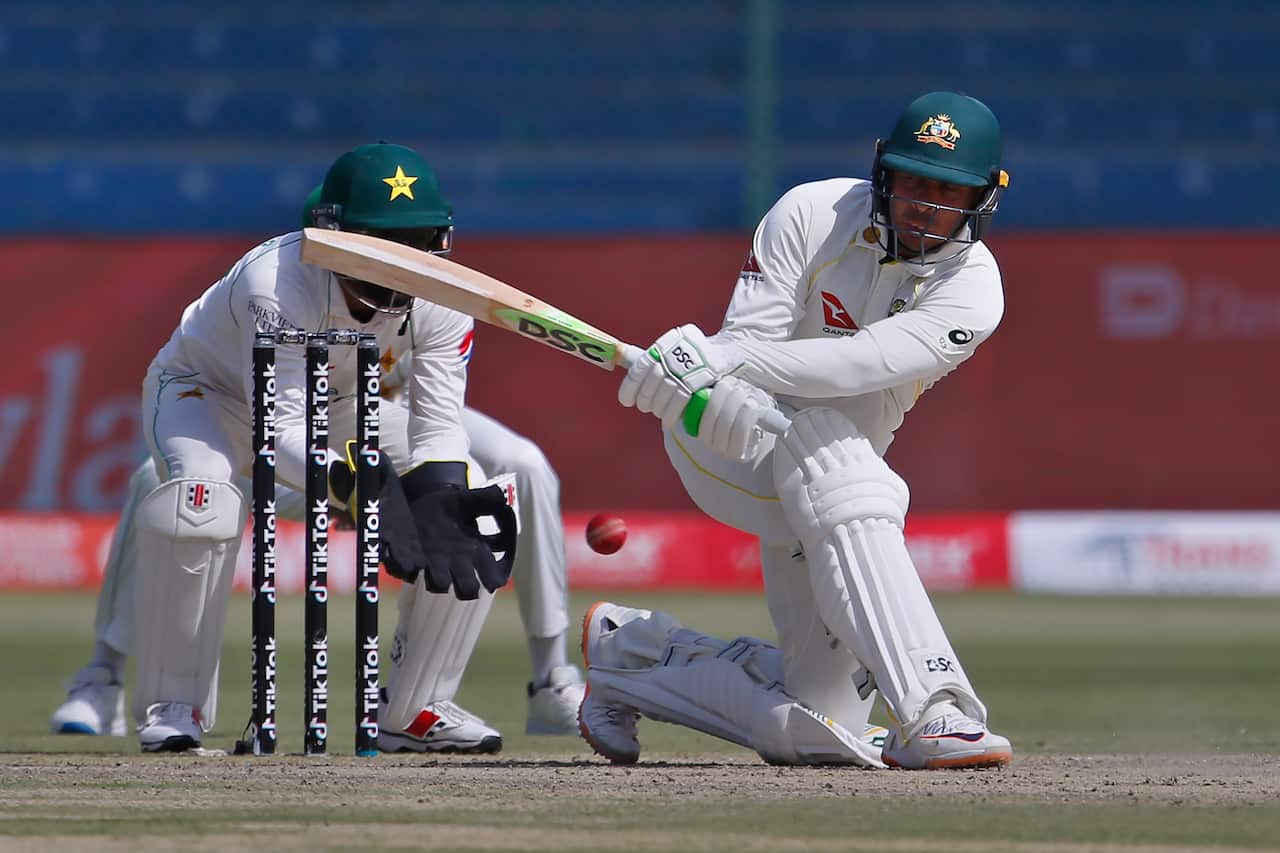 Australia's Usman Khawaja bats in a cricket game