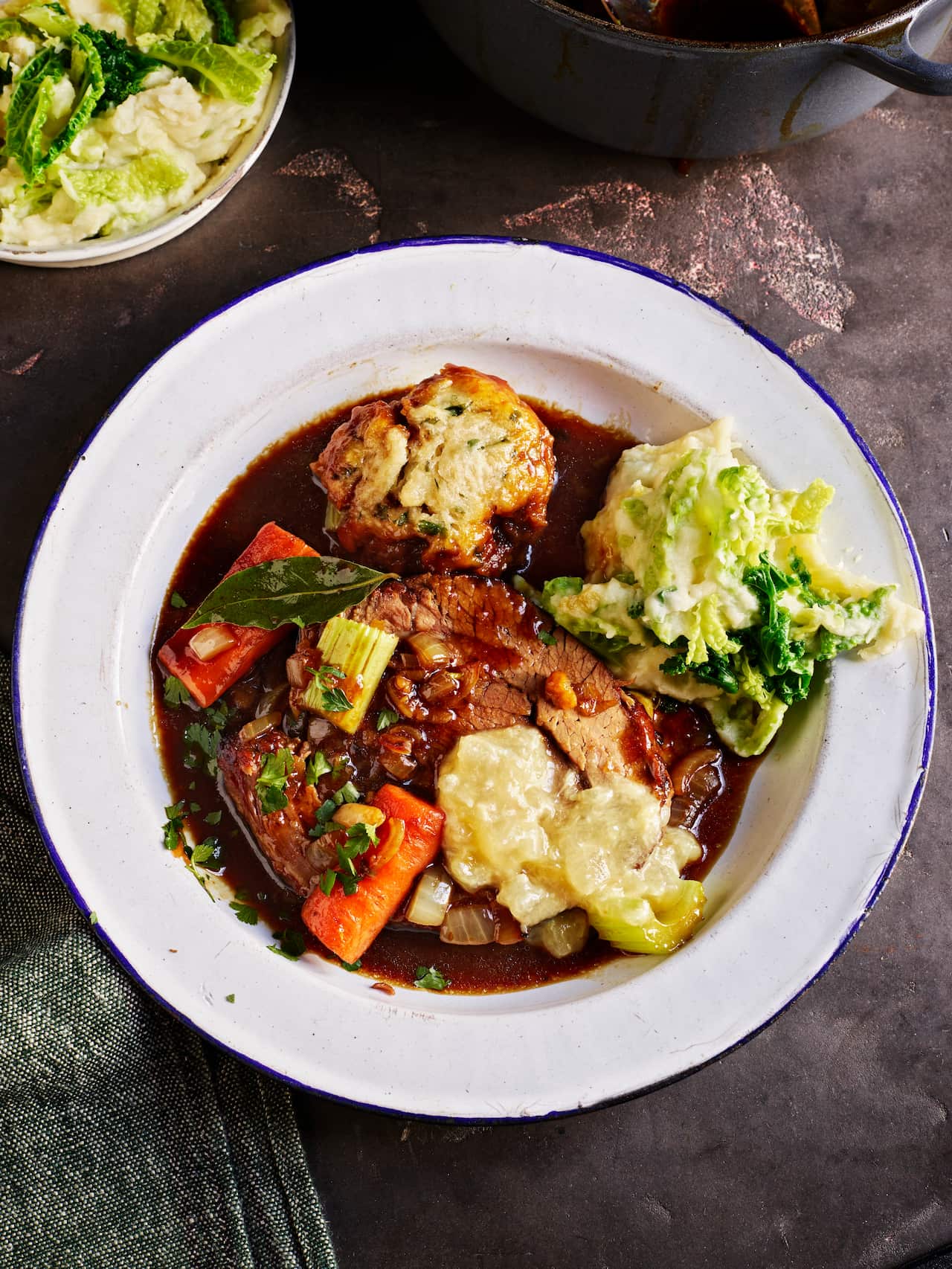 Pot-roast brisket with parsley dumplings