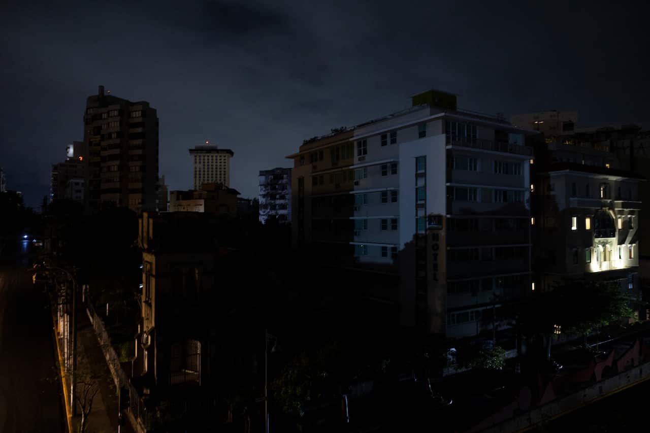 Residential buildings in the dark, without electricity.
