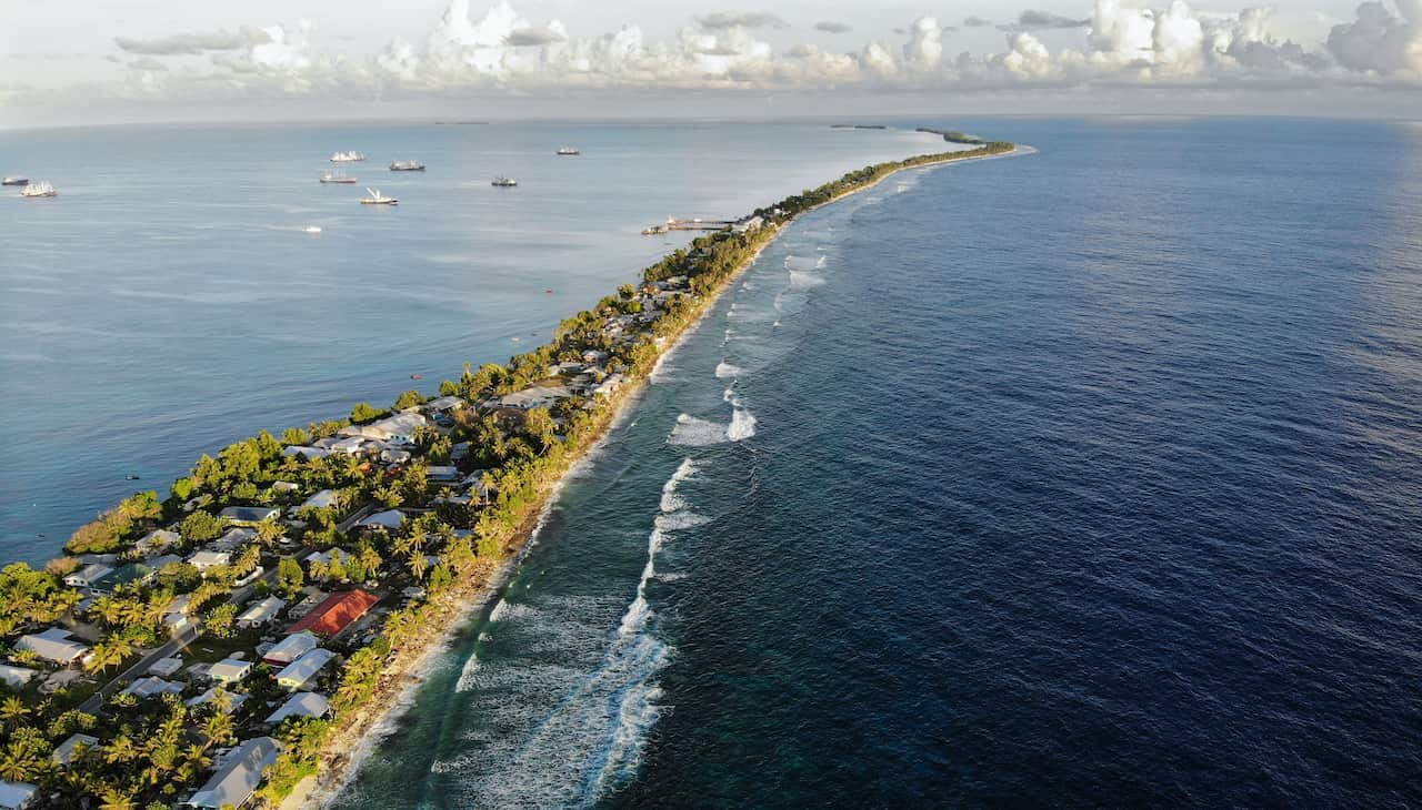 An overhead image of an island.