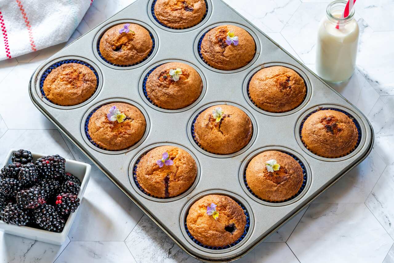 Freshly  baked blackberry and almond friands