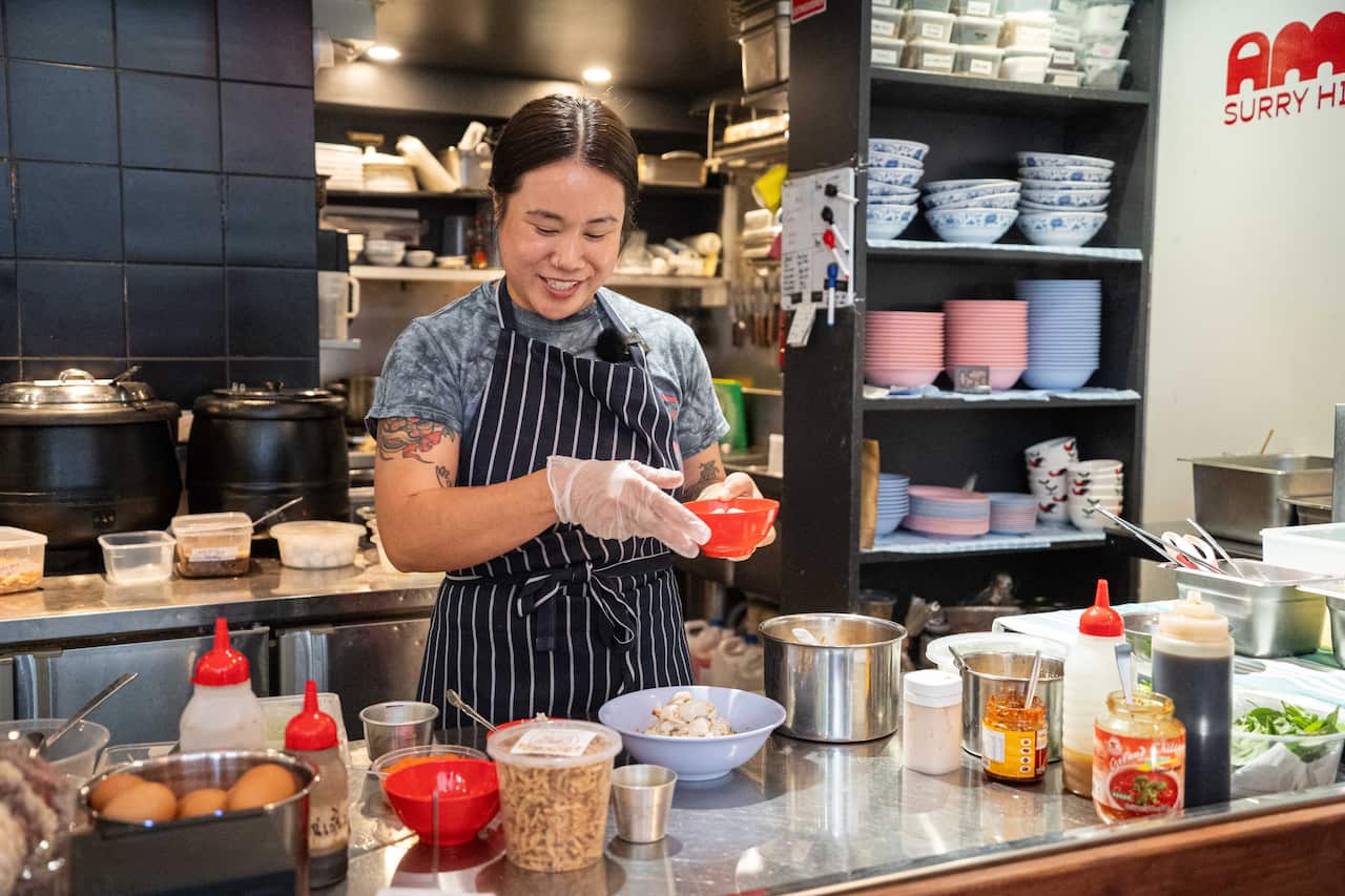 Rowena from Ama creating a spanner crab bowl at her restaurant, AMA. 