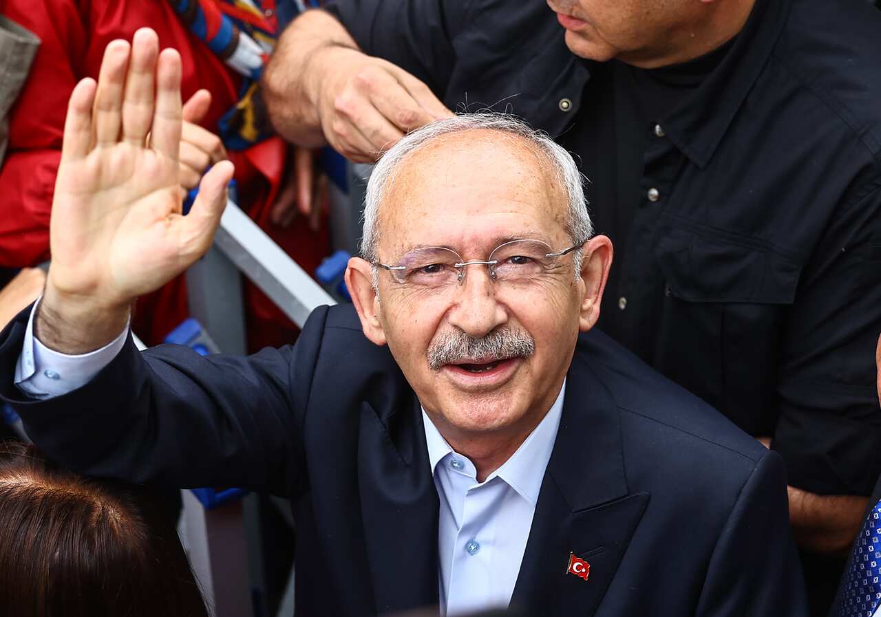 Turkish presidential candidate Kemal Kilicdaroglu waving to the camera