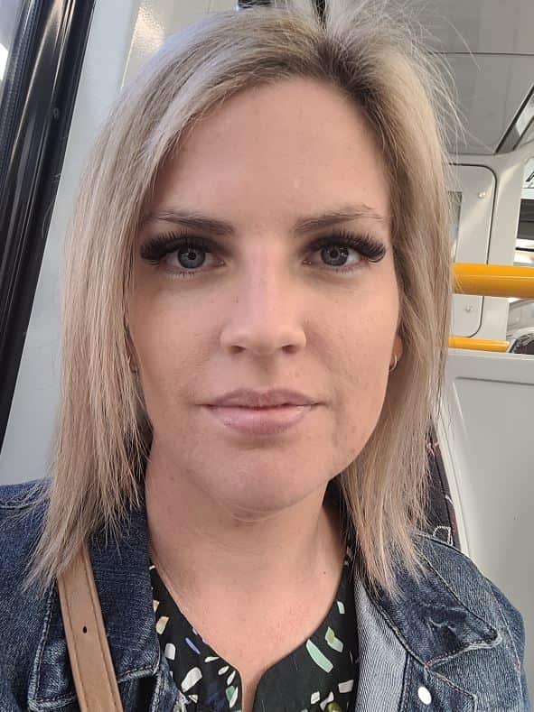 A woman with blonde hair 