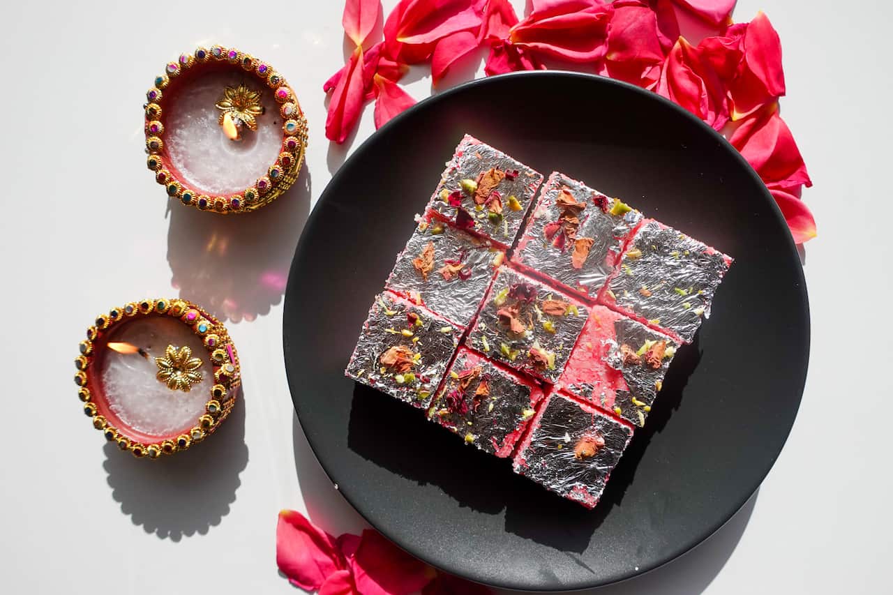 Coconut rose barfi