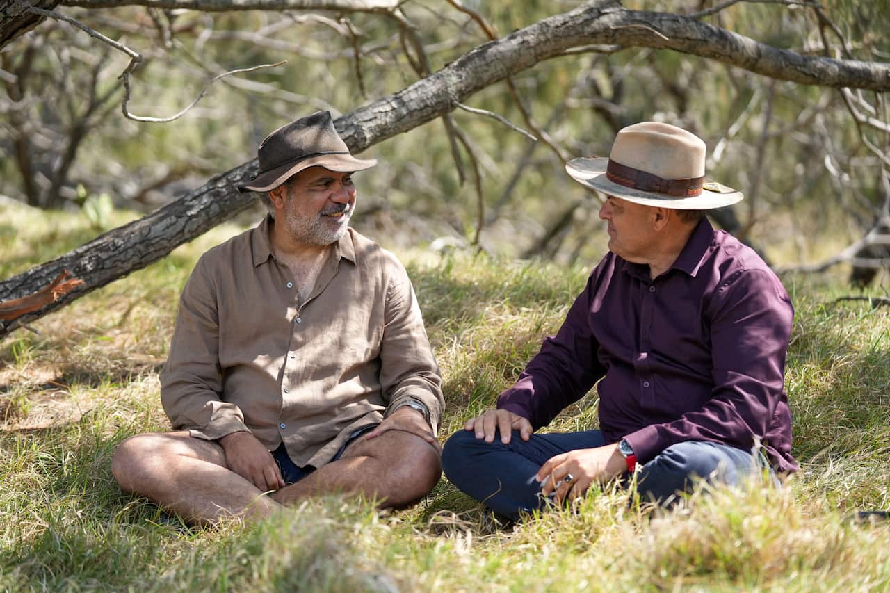 Wayne Blair & his cousin historian and Woppaburra Elder, Dr Sonny Van Issum – on Woppa, also known as the Great Keppel Island, Queensland..jpg